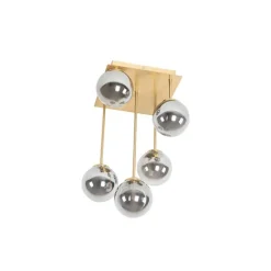 Moderne plafondlamp goud 5-lichts met smoke glas - Athens