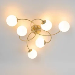Moderne plafondlamp goud met opaal glas 6-lichts- Athens