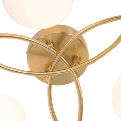 Moderne plafondlamp goud met opaal glas 6-lichts- Athens