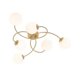Moderne plafondlamp goud met opaal glas 6-lichts- Athens