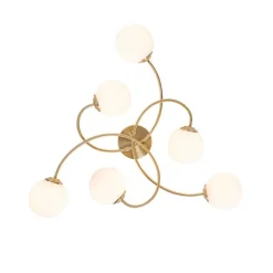 Moderne plafondlamp goud met opaal glas 6-lichts- Athens