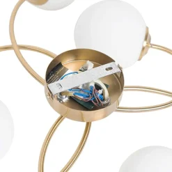 Moderne plafondlamp goud met opaal glas 6-lichts- Athens