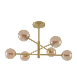 Moderne plafondlamp messing met amber glas 6-lichts - Ryan