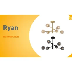 Moderne plafondlamp messing met amber glas 6-lichts - Ryan