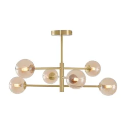 Moderne plafondlamp messing met amber glas 6-lichts - Ryan