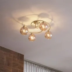 Moderne plafondlamp messing met amber glas 4-lichts - Alanis