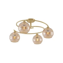 Moderne plafondlamp messing met amber glas 4-lichts - Alanis