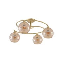 Moderne plafondlamp messing met amber glas 4-lichts - Alanis