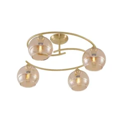 Moderne plafondlamp messing met amber glas 4-lichts - Alanis