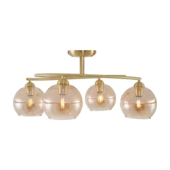 Moderne plafondlamp messing met amber glas 4-lichts - Alanis