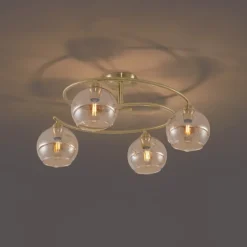 Moderne plafondlamp messing met amber glas 4-lichts - Alanis