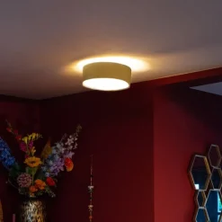 Moderne plafondlamp oker 30 cm met gouden binnenkant - Drum