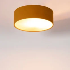 Moderne plafondlamp oker 30 cm met gouden binnenkant - Drum