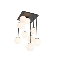 Moderne plafondlamp zwart met opaal glas 9-lichts- Athens