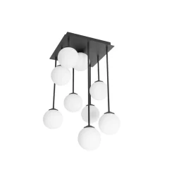 Moderne plafondlamp zwart met opaal glas 9-lichts- Athens
