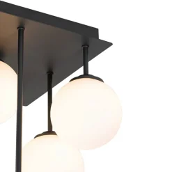 Moderne plafondlamp zwart met opaal glas 9-lichts- Athens
