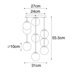 Moderne plafondlamp zwart met opaal glas 9-lichts- Athens