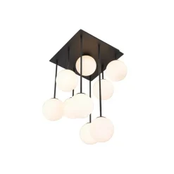 Moderne plafondlamp zwart met opaal glas 9-lichts- Athens
