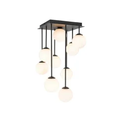 Moderne plafondlamp zwart met opaal glas 9-lichts- Athens