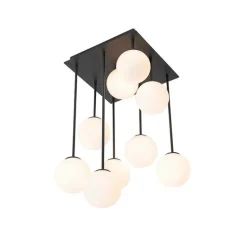 Moderne plafondlamp zwart met opaal glas 9-lichts- Athens