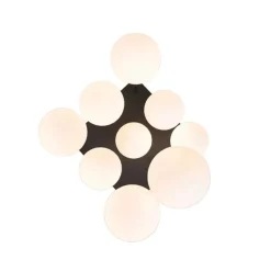 Moderne plafondlamp zwart met opaal glas 9-lichts- Athens