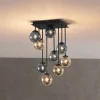 Moderne plafondlamp zwart met amber en smoke glas 9-lichts - Athens