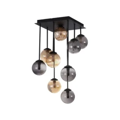 Moderne plafondlamp zwart met amber en smoke glas 9-lichts - Athens