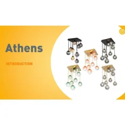 Moderne plafondlamp zwart met amber en smoke glas 9-lichts - Athens