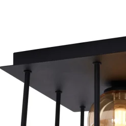 Moderne plafondlamp zwart met amber en smoke glas 9-lichts - Athens