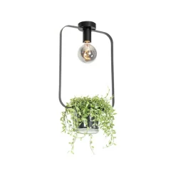 Moderne plafondlamp zwart met glas rechthoekig - Roslini