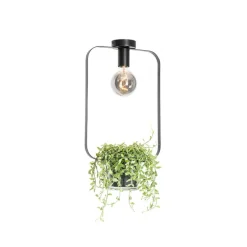 Moderne plafondlamp zwart met glas rechthoekig - Roslini