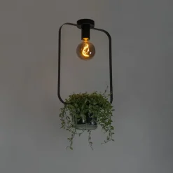 Moderne plafondlamp zwart met glas rechthoekig - Roslini