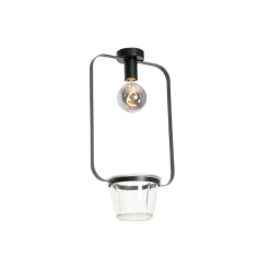 Moderne plafondlamp zwart met glas rechthoekig - Roslini