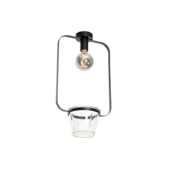 Moderne plafondlamp zwart met glas rechthoekig - Roslini