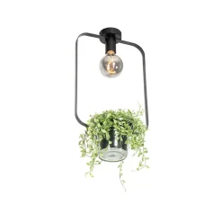 Moderne plafondlamp zwart met glas rechthoekig - Roslini