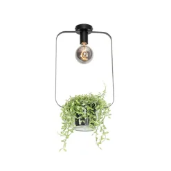 Moderne plafondlamp zwart met glas rechthoekig - Roslini