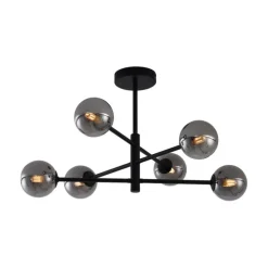 Moderne plafondlamp zwart met smoke glas 6-lichts - Ryan