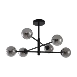 Moderne plafondlamp zwart met smoke glas 6-lichts - Ryan