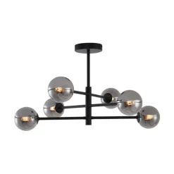 Moderne plafondlamp zwart met smoke glas 6-lichts - Ryan