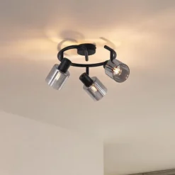 Moderne plafondlamp zwart met smoke glas wokkel 3-lichts - Cilin
