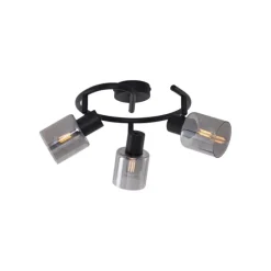 Moderne plafondlamp zwart met smoke glas wokkel 3-lichts - Cilin