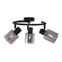 Moderne plafondlamp zwart met smoke glas wokkel 3-lichts - Cilin