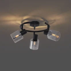 Moderne plafondlamp zwart met smoke glas wokkel 3-lichts - Cilin