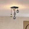 Moderne plafondlamp zwart met amber en smoke glas 5-lichts - Athens