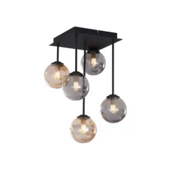 Moderne plafondlamp zwart met amber en smoke glas 5-lichts - Athens