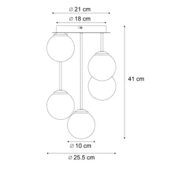 Moderne plafondlamp zwart met amber en smoke glas 5-lichts - Athens