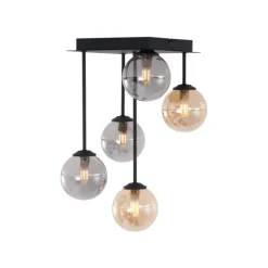 Moderne plafondlamp zwart met amber en smoke glas 5-lichts - Athens