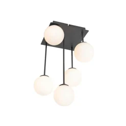 Moderne plafondlamp zwart met opaal glas 5-lichts- Athens