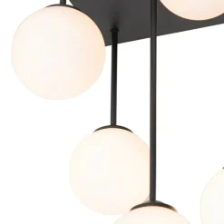 Moderne plafondlamp zwart met opaal glas 5-lichts- Athens