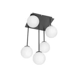 Moderne plafondlamp zwart met opaal glas 5-lichts- Athens